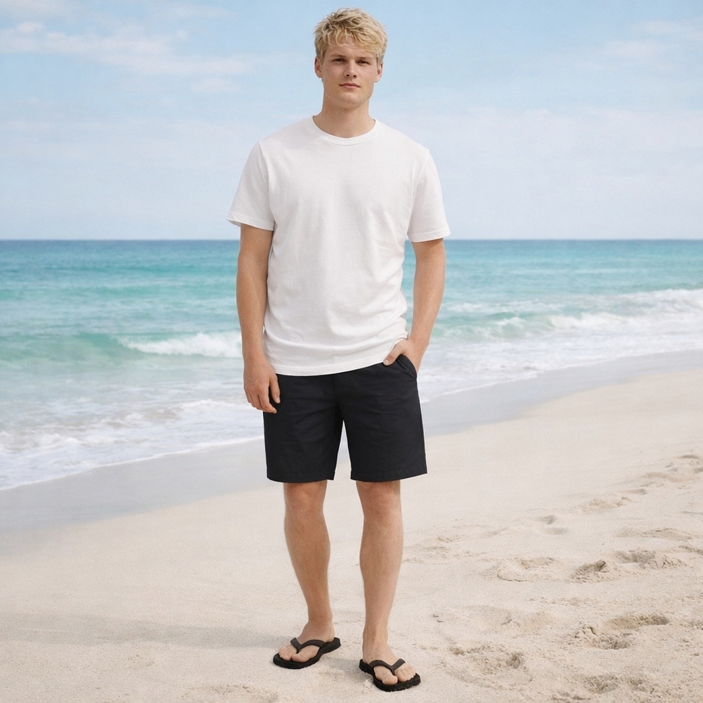 Hang Ten Cruze Black Pin Stripe Flat Front Casual Dress Shorts with Pockets